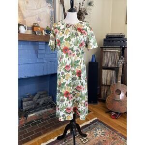 VINTAGE A DAMON Midi DRESS Retro Floral M Large 12/14 Boho 60s 70s